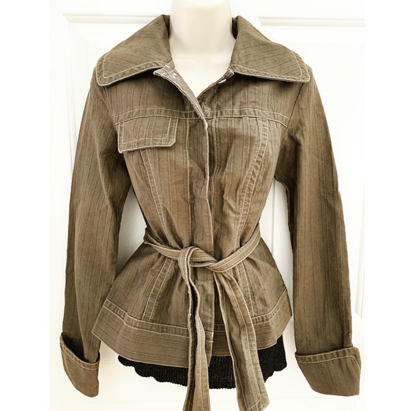 Kenzie y2k Khaki Olive Button Up Jacket with Tie Waist - Picture 2 of 8